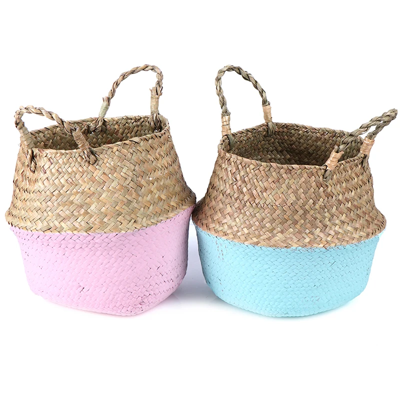 

4Colors Storage Basket Rattan Straw Basket Wicker Folding Flower Pot Seagrasss Flower Baskets Garden Planter pot