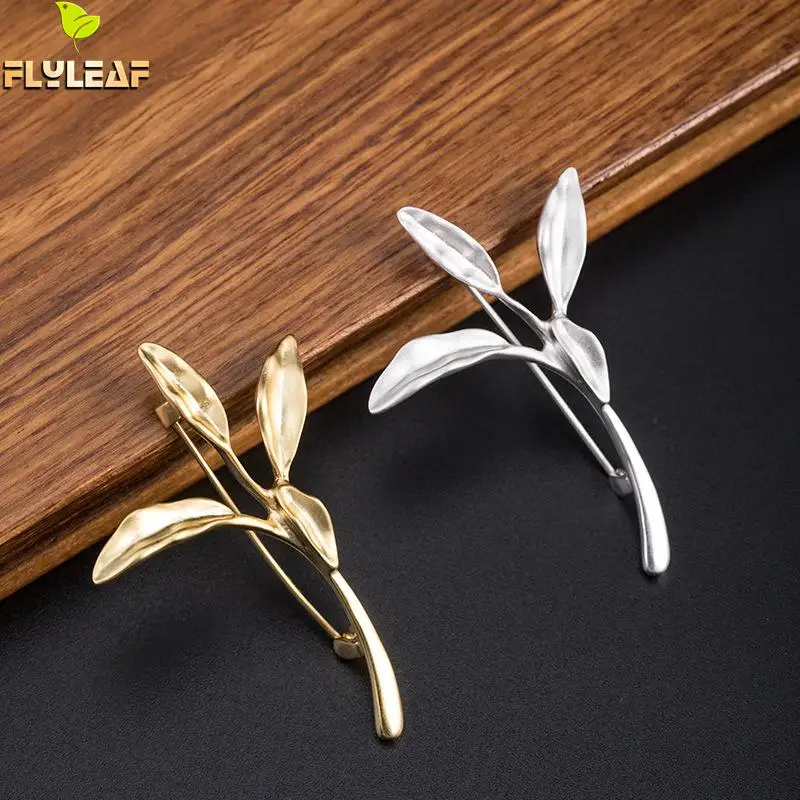 

Flyleaf 925 Sterling Silver 18k Gold Tree Branch Leaf Brooch For Wome Luxury Design Lady Party Banquet Brooches Jewelry Flyleaf