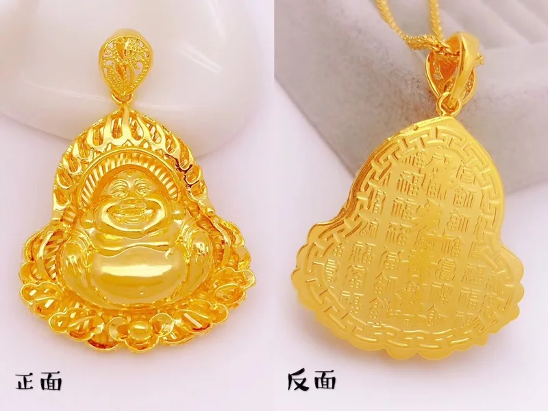 50x35mm OMHXFC ювелирные изделия оптом YM389 Европейская мода изящная женщина мужчина Вечеринка День рождения Свадьба Подарок Будда 24KT золотой кулон Шарм - Цвет камня: 50x35mm