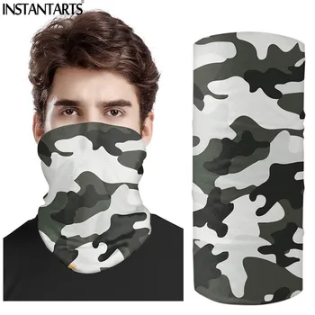 

INSTANTARTS Men Dustproof Face Scarf Army Green Camouflage Print Neck Gaiter UV Protection Windproof Headwear Motorcy Mask Scarf