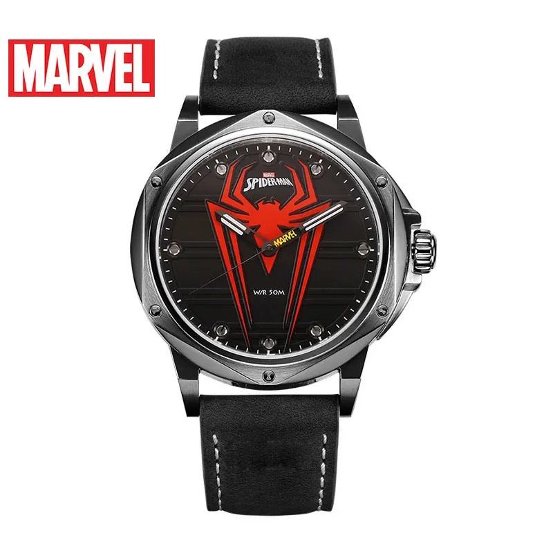 

DISNEY Marvel brand Men Watches Spiderman Men Sports Quartz Watches Man's Wristwatches leather strap clock 50M Waterproof