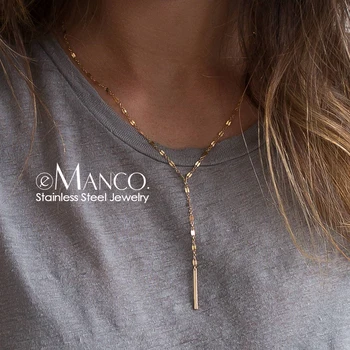 eManco Luxury pendant Choker Necklace for women Minimalist Bamboo Chain Necklace women Stainless steel necklace jewelry