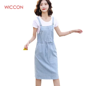 

2020 Vestido Long Denim Dress Women Summer Belt Square Collar Sarafan Strap Jeans Dresses Sundress Denim Overall Dress Female