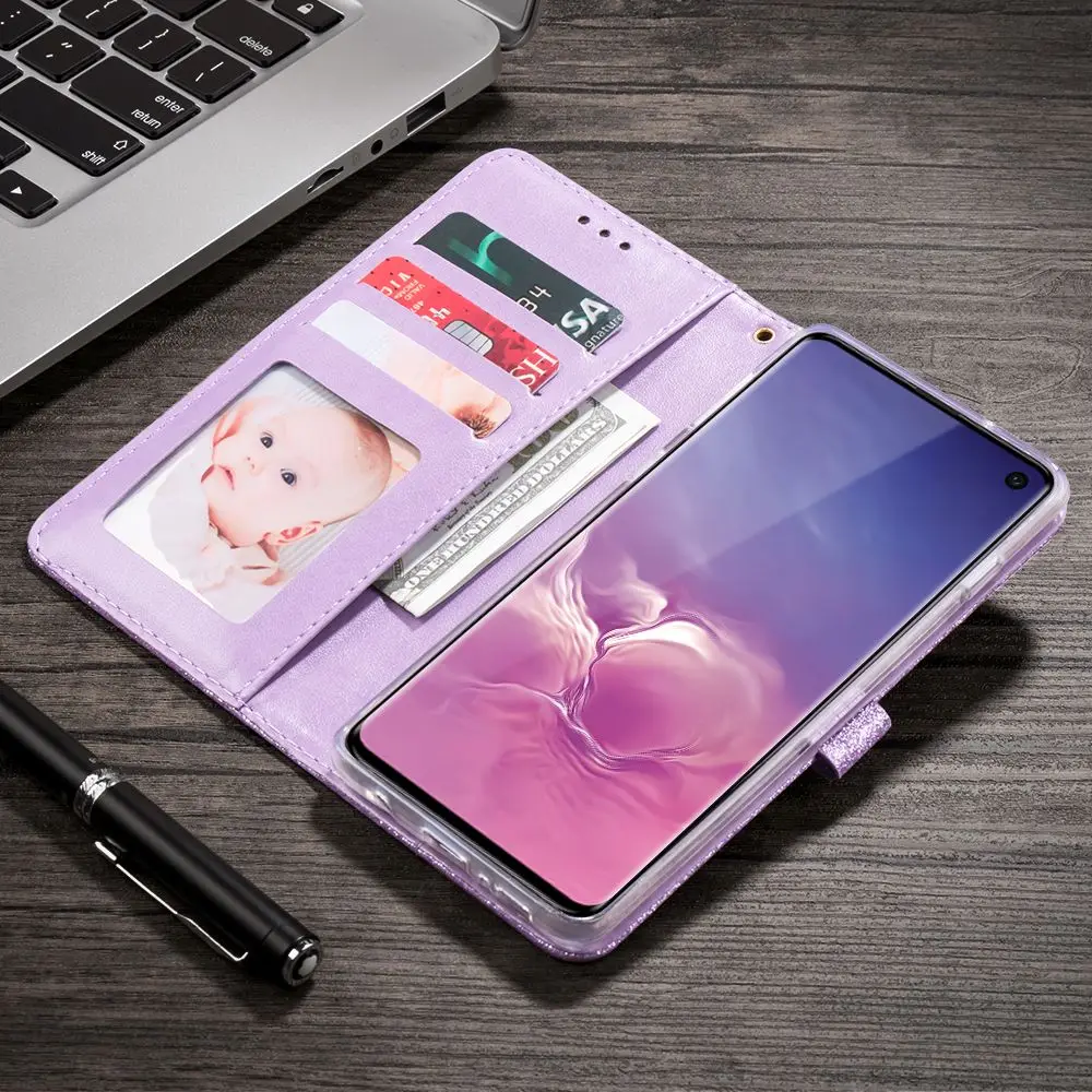 Блестящий чехол-кошелек для samsung Galaxy A40 A50 A70 A6 A7 A8 кожаный кошелек для J4 J6 Plus EU защитный чехол с подставкой