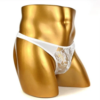 

Men's Briefs Sexy Low Rise Briefs See Through Thongs G-String Breathable Underpants Lace Underwear Floral Pattern
