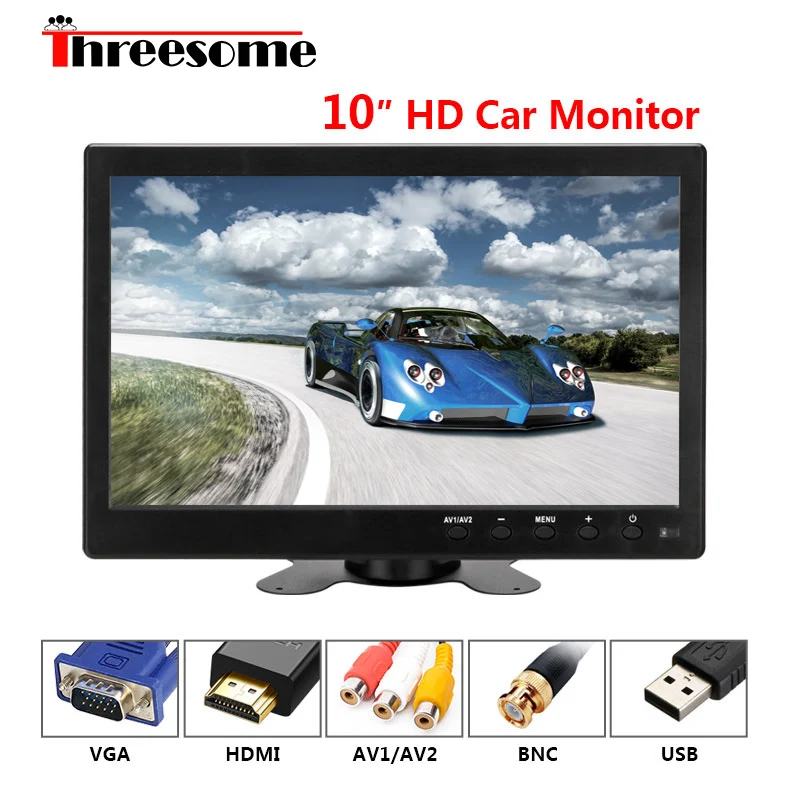 

Threesome 10'' Car Monitor Cameras Reverse Image Flip 2 Channel Input PAL/NTSC Security Monitor IPS Display Paking System