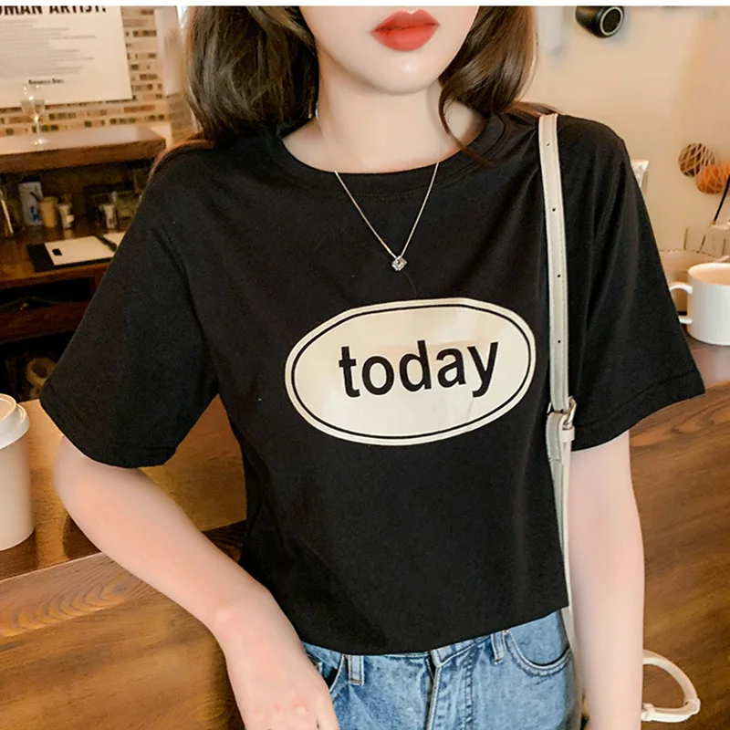 

Casual Cotton Basic Printing Loose T-shirt Women Short Sleeve Tee Shirts Female Letter Tees Ladies Summer Tops y2k Harajuku
