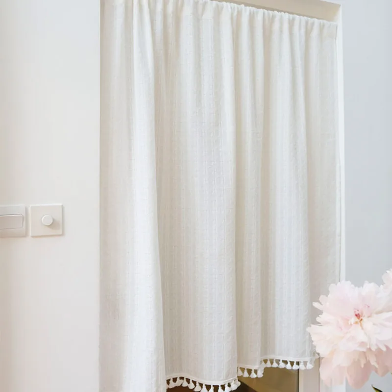 

Japanese Drapery Cotton Blended Curtain, Rod Pocket, White Soft Rustic for Cafe, Dining, Living Room, Semi Sheer Door Curtains,