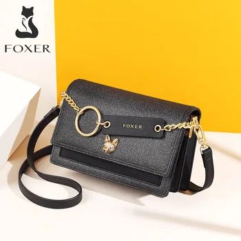 

Foxer 2020 Fashion Shoulder Bag Brand LOGO Mini Purse Shining Women Summer Flap Split Leather Chic Ladies Luxury Messenger Bag