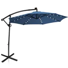 

10FT Patio Offset Umbrella Solar Powered LED 360° Rotation Aluminum OP70282