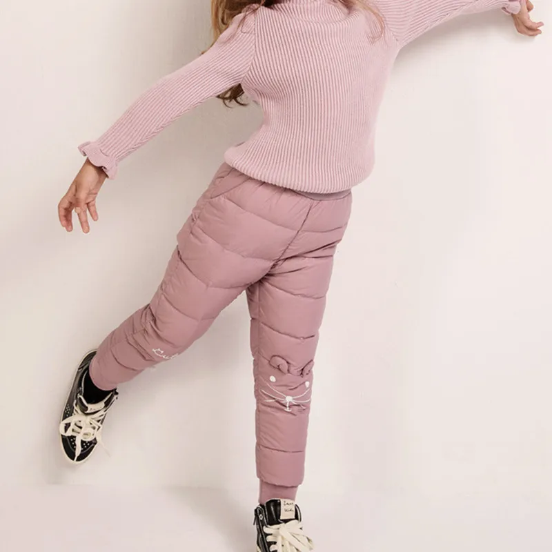 Детские зимние штаны Детские Пуховые ватные брюки теплые ветрозащитные водонепроницаемые штаны с рисунком для девочек, От 2 до 8 лет