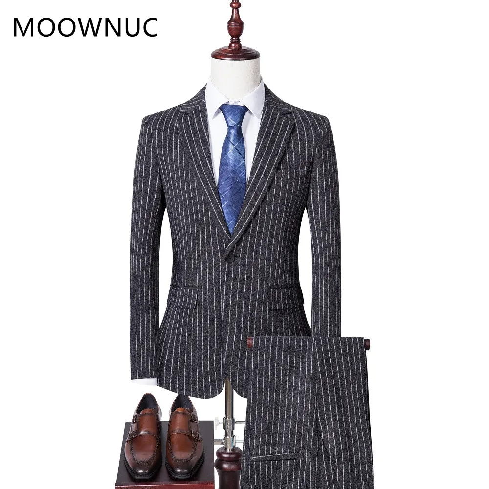 

New 2021 Spring And Autumn Men'S Business Casual Vertical Striped Slim Suit Men'S Comfortable Wind-Proof Warm Suit Two-Piece Set