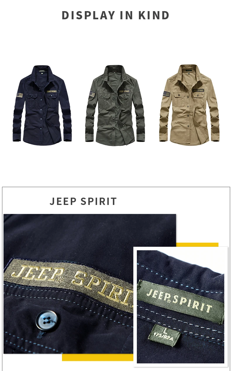 JEEP SPIRIT Новая мужская рубашка в стиле милитари с длинным рукавом мужские рубашки с отложным воротником хлопок мужская рубашка