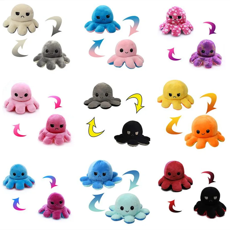 

10cm High Color Octopus Plush Doll Filled Flip Blue/Green Parent-Child Game Plush Toy