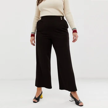 

Plus Size High Waist Loose Wide Leg Pants Women Simple Commuter Coffee Button Decoration Trousers Women Clothes