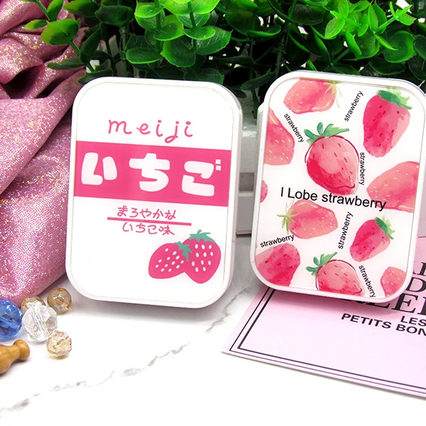 Contact lenses tools Strawberry Contact Lens Case Stick Mirror Set Contact Lens Partner Container Storage Holder