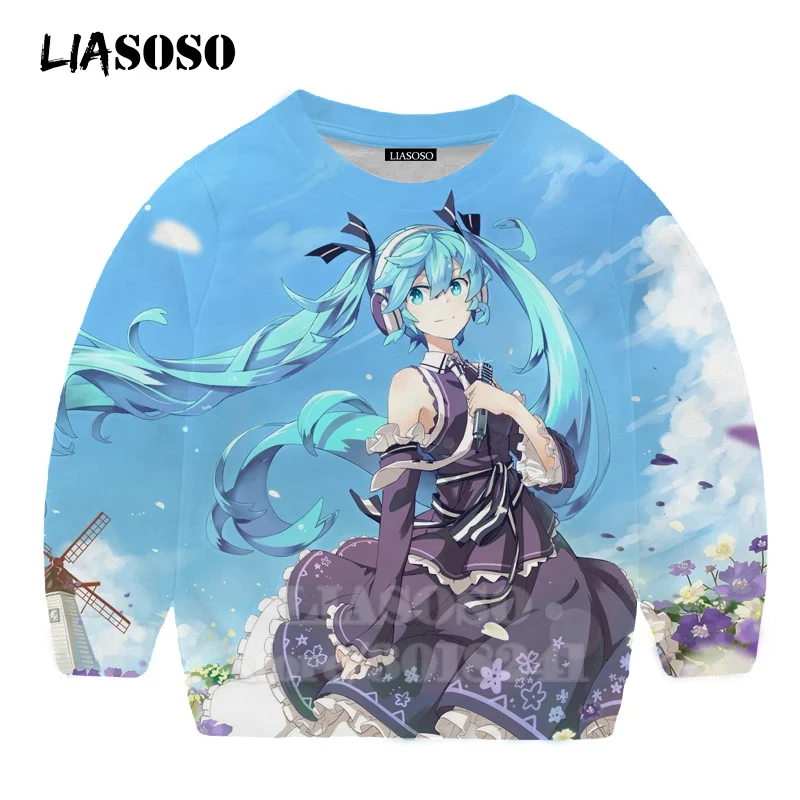 LIASOSO детей толстовки 3D принт аниме девочка Hatsune Толстовка Miku в уличном стиле для детей мальчиков и девочек Повседневное Топ для маленьких детей, свитер для подростков B174-21
