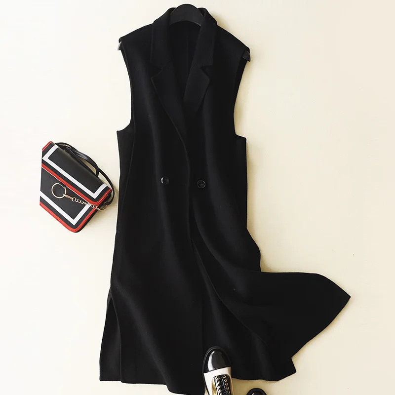 2020 Fashion Double-side Cashmere Women's Vest Long Solid Wool Coat Female Waistcoat for Women colete feminino FG8330 | Женская