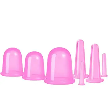 

7pcs Silicone Vacuum Cupping Cups Back Body Massager Soft Vacuum Cans for Women Men with Bag (Pink)