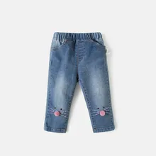 Джинсы для малышей Новинка года; стильные От 1 до 3 лет брюки в Корейском стиле для девочек сезон весна-осень; модная верхняя одежда для малышей