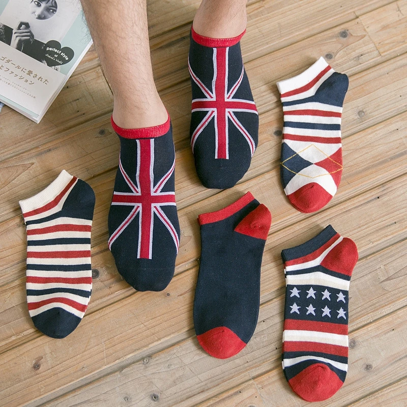 

British Style Uk Fashion Stripes Series Casual Business High Quality Comfortable Breathable Short Tube Men Low Cut Cotton Socks