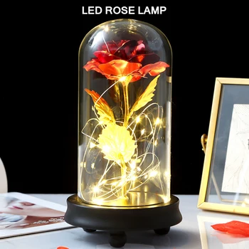 

Red Rose In A Glass Dome On A Wooden Base For Valentine's Gifts LED Rose Lamps Christmas 4 Colors