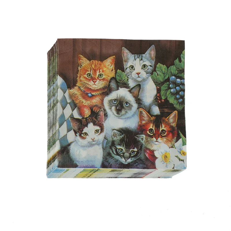 20Pcs/Bag Napkins Paper Cats Decoupage Napkin Paper Tissue Xmas Wedding Decor Party Table Supplies paper napkins