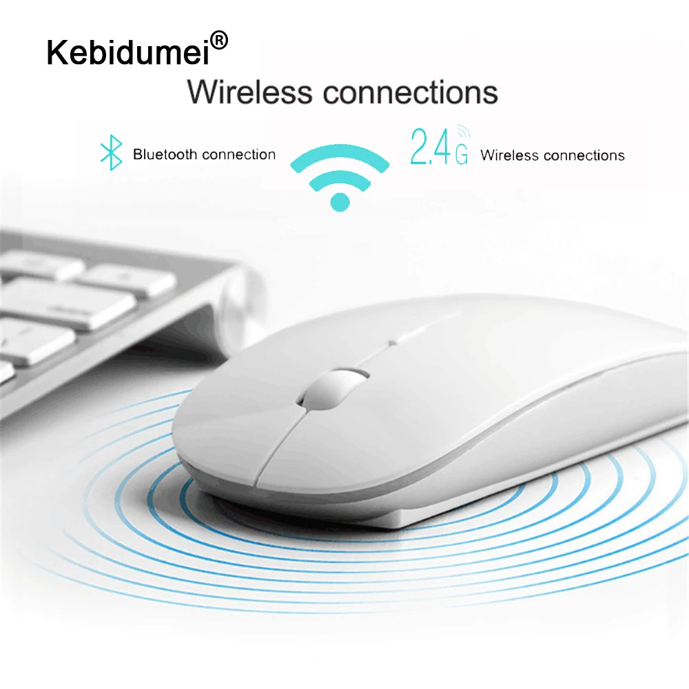 Kebidumei 2 em 1 modo duplo sem fio bluetooth 5.0 + 2.4ghz rato 1600 dpi ultra-fino ergonômico portátil ratos ópticos para pc