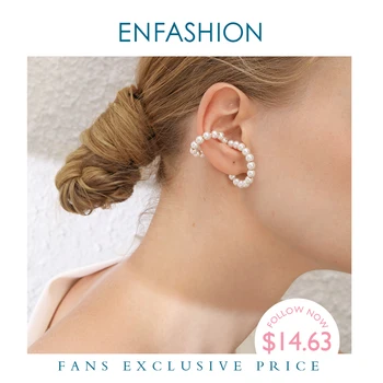 

ENFASHION Pearl Curve Line Ear Cuff Clip On Earrings For Women Gold Color Big Earcuff Earings Without Piercing Jewelry E191136