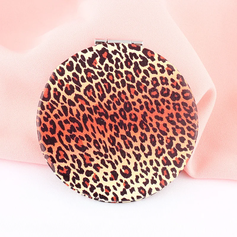 PU Folding Small Mirror Portable Makeup Pocket Mirror Round Mirror - Цвет: 9