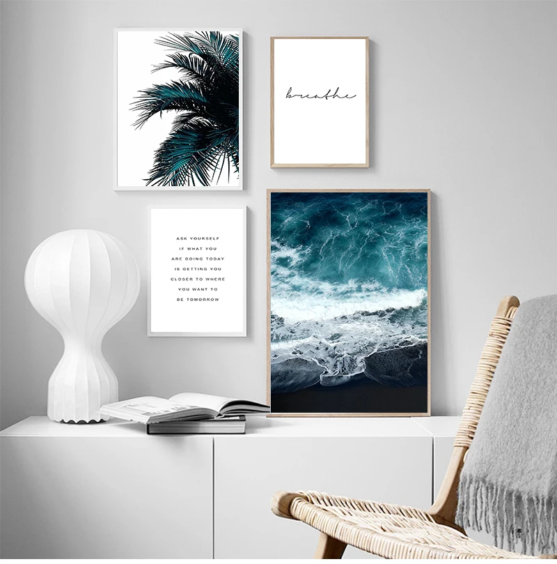 Picture Wall Art Poster and Print Canvas Painting Ocean Landscape Nordic Style Modern Home Decor Blue Cockatoo Leaf Scandinavian