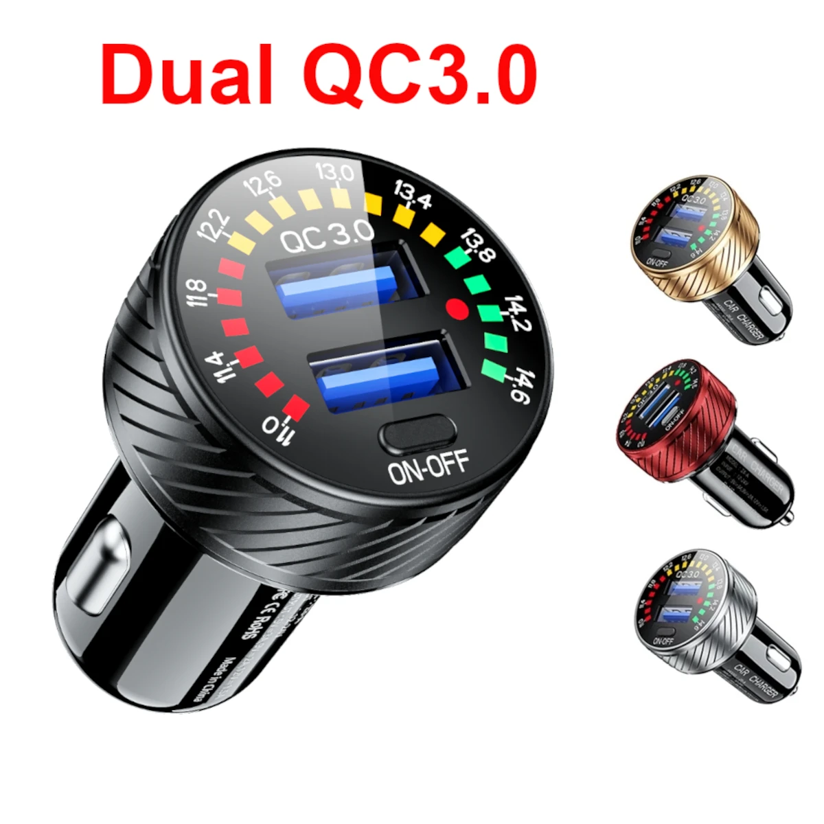 Thlevel Caricabatterie Auto USB QC3.0 Doppia Porta Con Voltmetro LED E Interruttore Per 12V/24V Camper Barca - 2