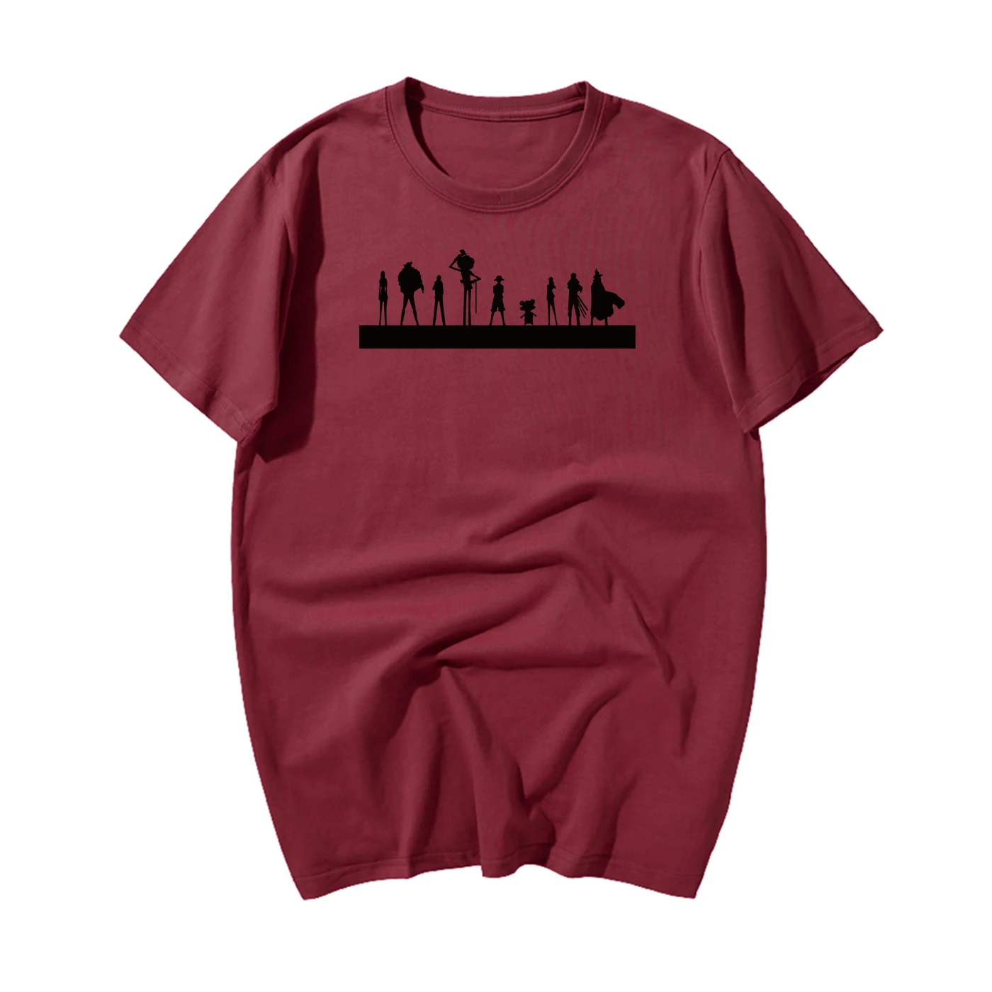 Wine Red 1 Брендовая цельная футболка, Мужская футболка с королем пиратов, Мужская футболка с Луффи, летняя новинка, японское аниме, Хлопковая мужская футболка с коротким рукавом - Цвет: Wine Red 1