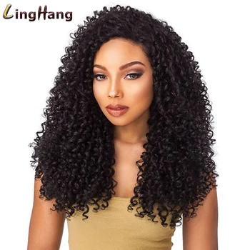 

LINGHANG 16inch Short Kinky Curly Wig Afro American Wigs for Black Women Brown Mixed Blonde Synthetic Heat Resistant Wigs