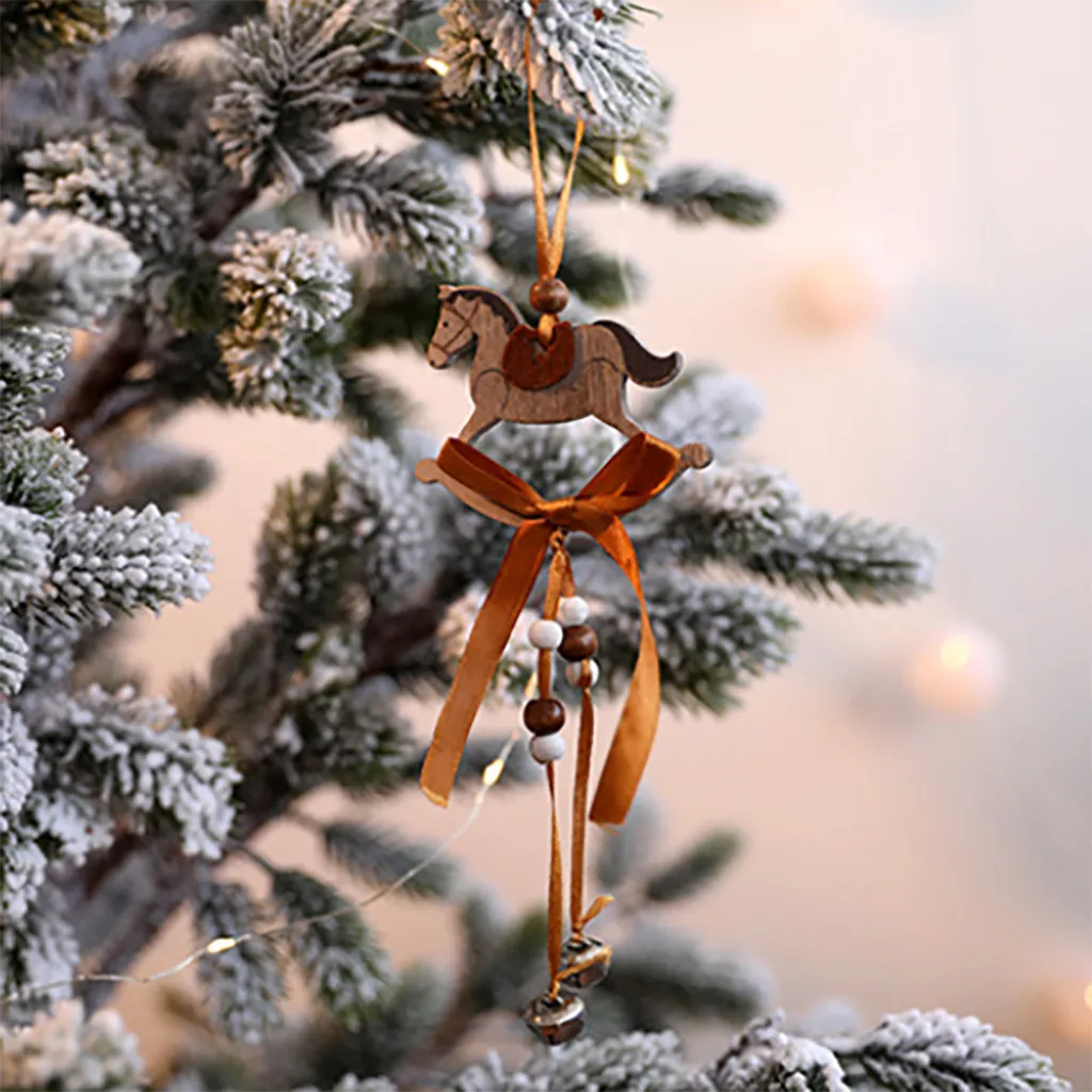 1 шт., мультяшная деревянная рождественская подвеска, лошадь, украшения, рождественская елка, подвесное украшение, новогодние украшения для дома navidad F1017