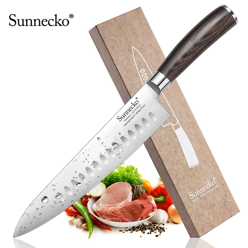 Sunnecko Профессиональный 8," дюймовый нож шеф-повара кухонные ножи santoku Подарочная коробка пакет немецкий 14116 сталь шеф-повара инструмент для приготовления пищи