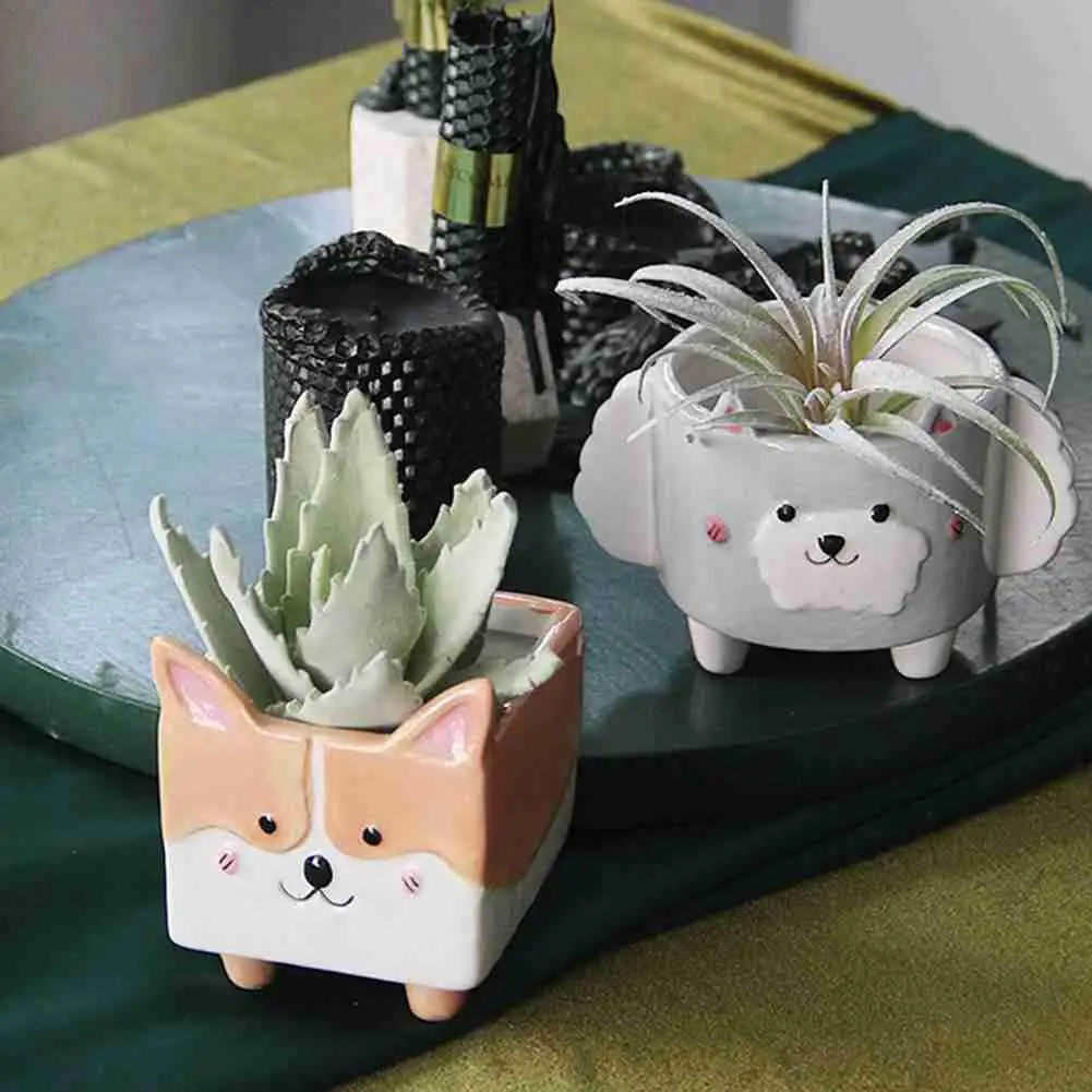 Cartoon Animal Succulent Ceramic Flower Pot Cute Hedgehog Fox Bunny Macetas Balcony Garden Flowerpot Bedroom Desktop Decor | Дом и сад