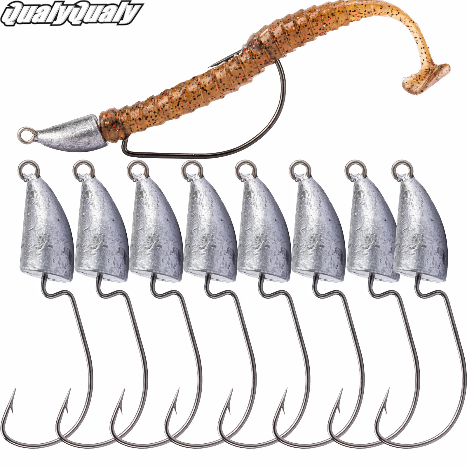 

QualyQualy 5g 7g 10g 14g 20g Offset Worm Hooks Stainless Steel Bullet Jig Head Fishing Hooks Barbed Weedless Jig Head Fishhook