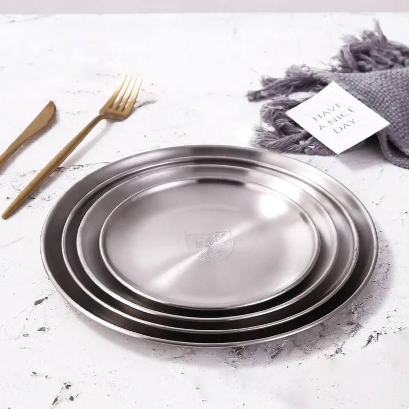 Silvery Stainless Steel Storage Tray Nordic Round Metal Stroage Tray Snack Fruit Plate Jewelry Display Tray Kitchen Organizer 4
