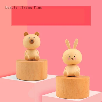 

1Pcs Cartoon animal music box solid wood music baby room decoration gift unisex wooden Christmas gift home decoration music box