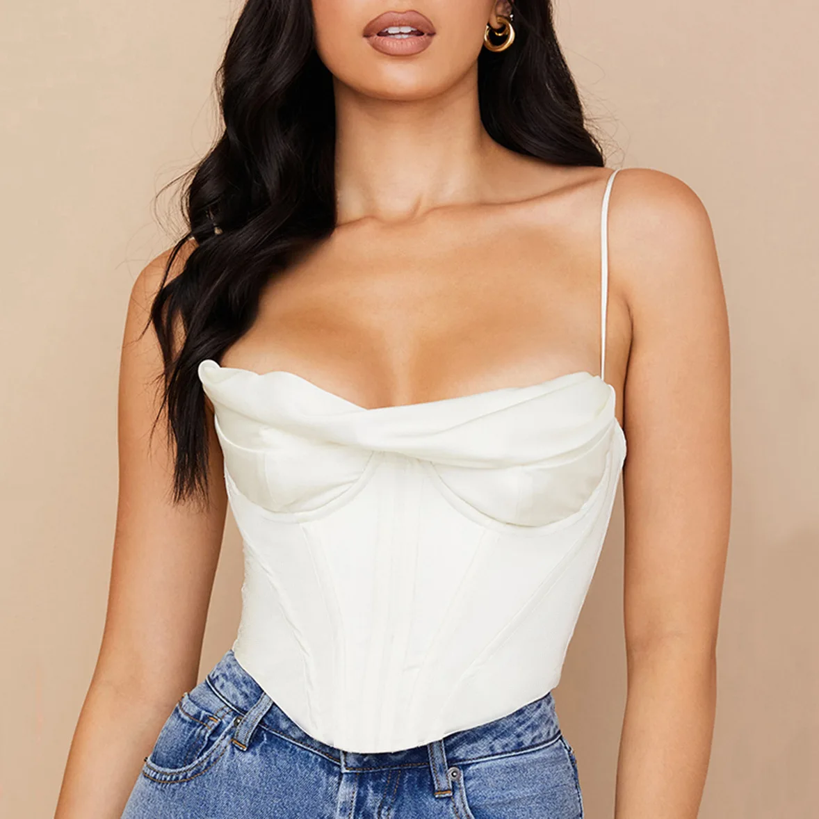 Satin Corset Top Spaghetti Strap Lining 