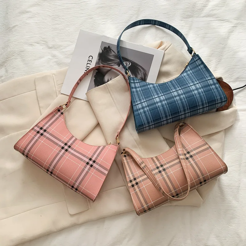 

Fashion Bag Women's Hundred with Foreign Gas Plaid Stick Bag Autumn New Small Bag Thin Shoulder Strap Hand-held One-shoulder Bag