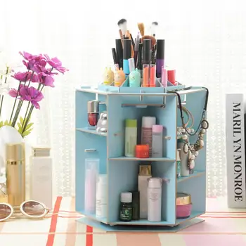 

360 Degree Rotation DIY Wooden Cosmetic Organizer Box Make Up Case Jewelry Nail Polish Makeup Container Desktop Cosmetic Box