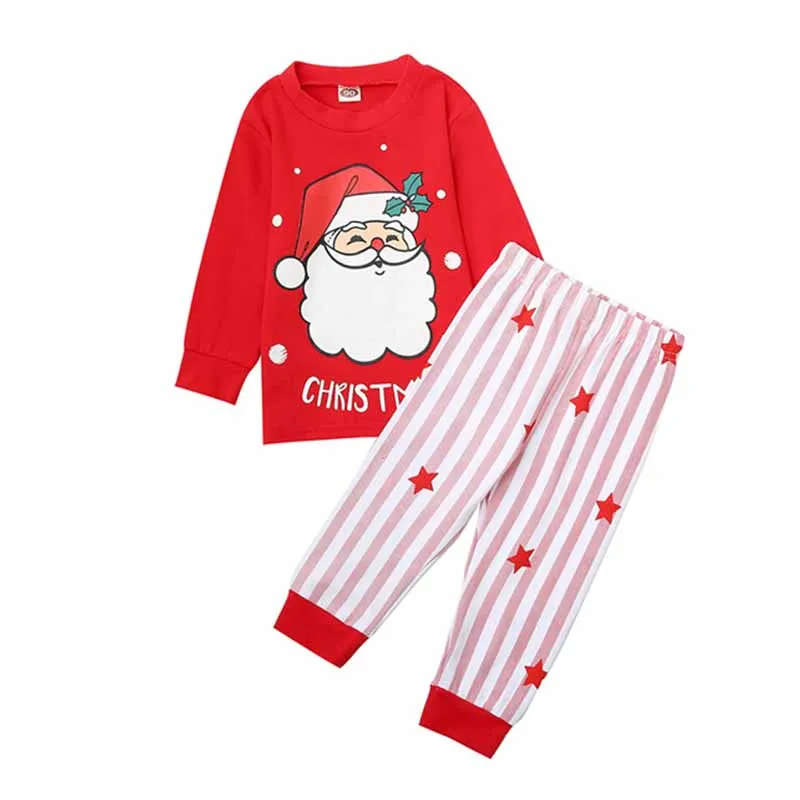 

Christmas New Girls Sets Santa Claus Print Long-sleeved Pullover + Star Striped Trousers Homewear Suit 0-5Y Kids Xmas Clothes