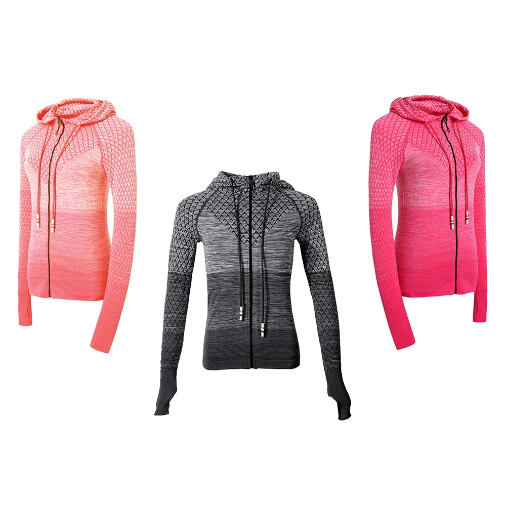 

Ladies hoodie slim zipper yoga sport jacket outdoor running fitness polyester breathable hooded long sleeves