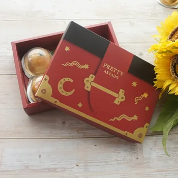 

23*16*5cm 5pcs Red Gold Gift Bag Design Paper Box As Macaron Chocolate Cookie Moon Cake Party Gifts Packaging
