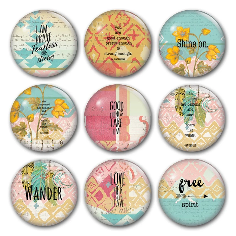 

Word and letter glass cabochon, arrow true brave pink blue Geometric Round photo glass cabochon demo flat back Making findings