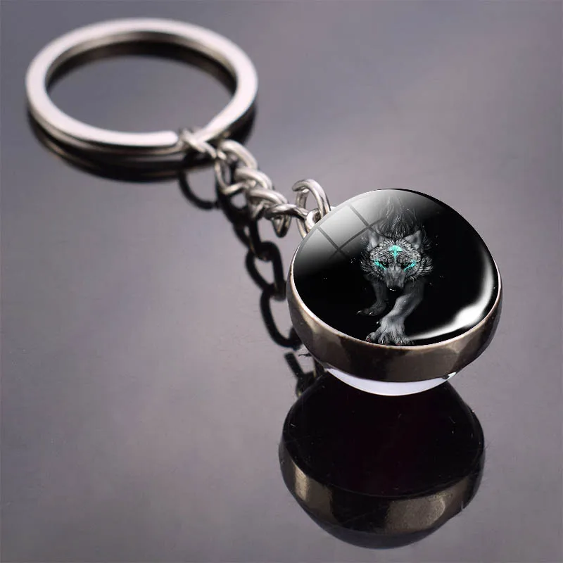 36 Styles Wolf Key Chains Wolf Picture Double Side Cabochon Glass Ball Keychain Wolf Jewelry for Men For Women Christmas Gifts - Цвет: Черный