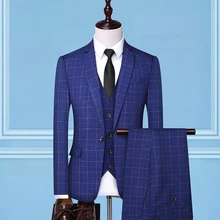 2019 suit three-piece men's slim check suit groom wedding dress (jacket + pants + vest) men's boutique business casual suits 2019 suit three-piece men's slim check suit groom wedding dress (jacket + pants + vest) men's boutique business casual suits