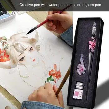 

Glass Dip Crystal Pen Signature Ink Inside Flower for Writing Art Decoration Transparent Fountain Pen Gold Pastel Ink Signature